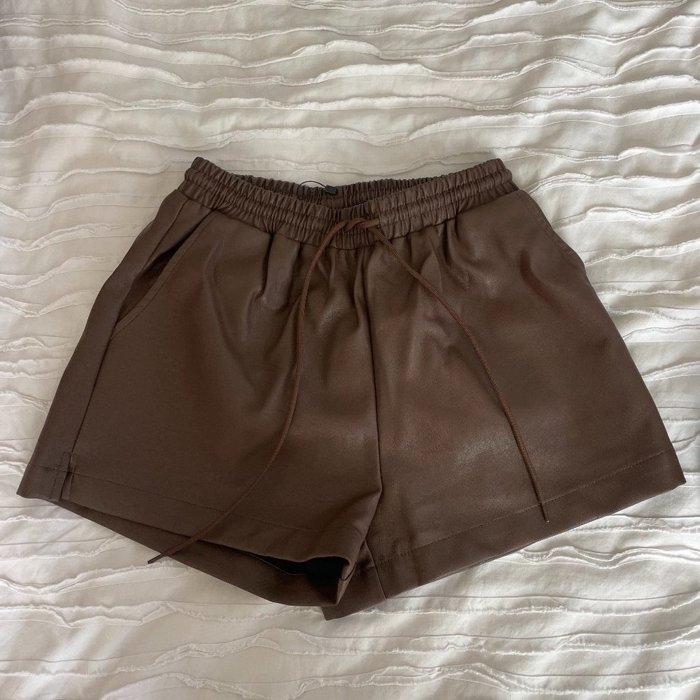 Brown Vegan Leather Shorts